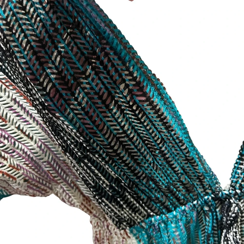 Paradise USA Open Knit‎ Turquoise, Black, Tan Beach Coverup Women's Size Medium